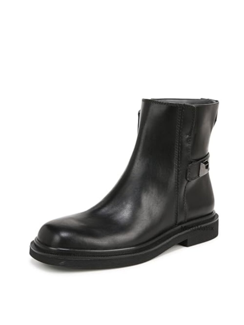 Womens Leather Flat Ankle Booties Side Zip Round Toe